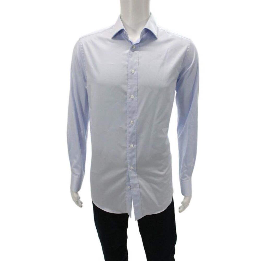 Indochino Mens Cotton Collared Long Sleeve Button-Down Shirt Blue Size L